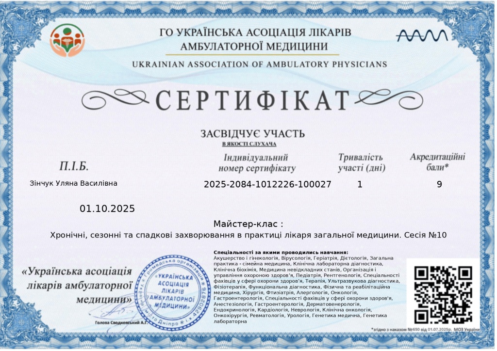 Сертифікати Зінчук